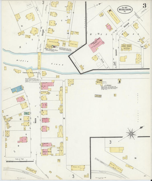 Sanborn Fire Insurance Map from Middleburg, Snyder County, Pennsylvania (1907), Sheet #0003 - Historic Sanborn Fire Insurance Map Print, vintage old map wall art, antique decor, genealogy gift, Pennsylvania Pennsylvania map
