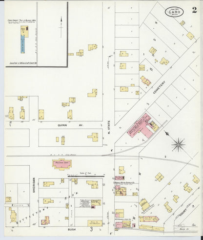 Sanborn Fire Insurance Map from Caro, Tuscola County, Michigan (1909), Sheet #0002 - Historic Sanborn Fire Insurance Map Print, vintage old map wall art, antique decor, genealogy gift, Michigan Michigan map