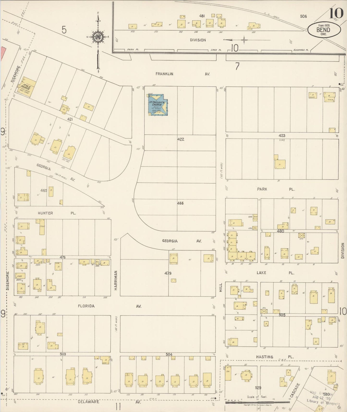 Sanborn Fire Insurance Map from Bend, Deschutes County, Oregon (1920), Sheet #0010 - Complete Map Set gallery image, historic Sanborn map, vintage wall art, Oregon Oregon