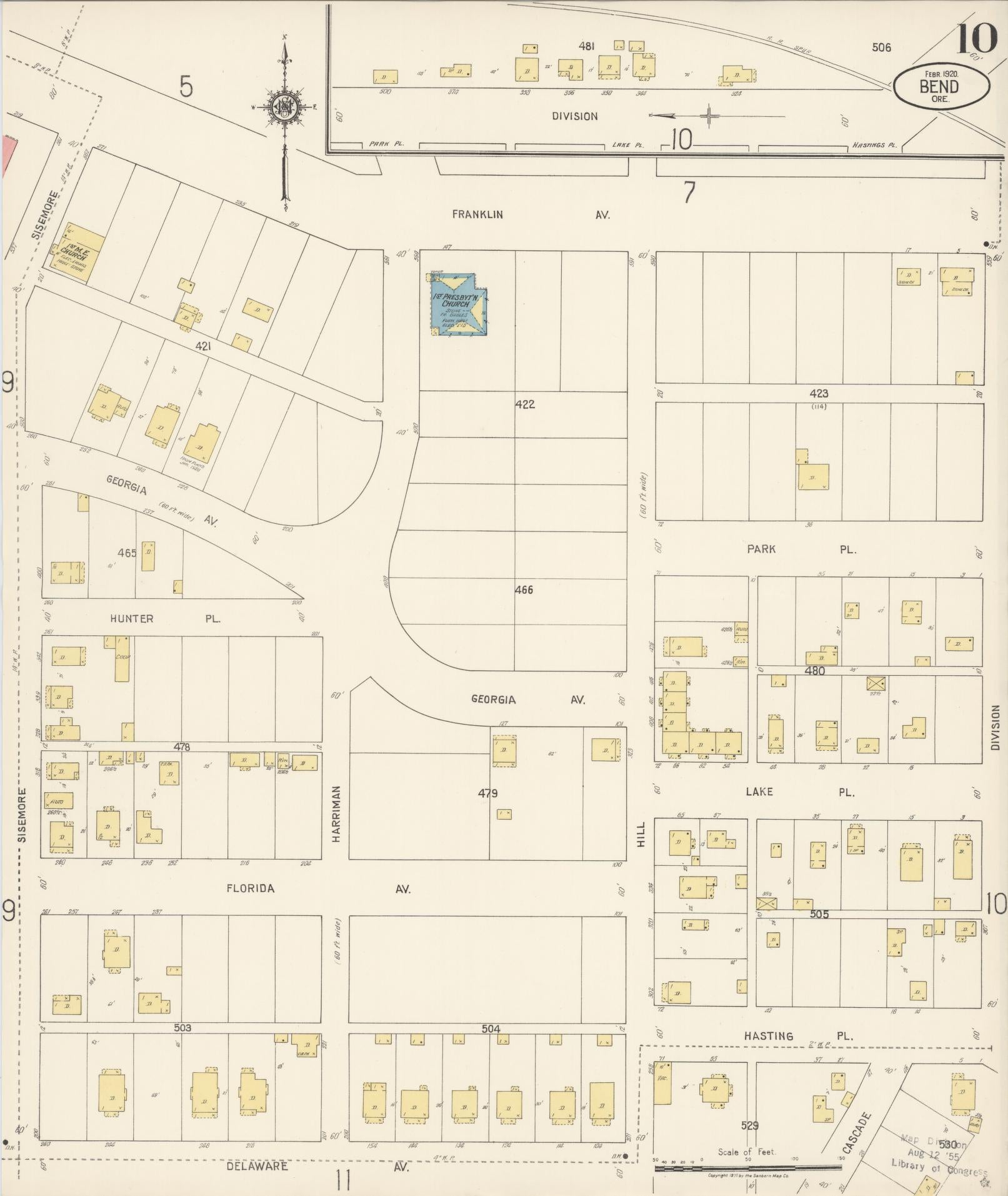 Sanborn Fire Insurance Map from Bend, Deschutes County, Oregon (1920), Sheet #0010 - Complete Map Set gallery image, historic Sanborn map, vintage wall art, Oregon Oregon
