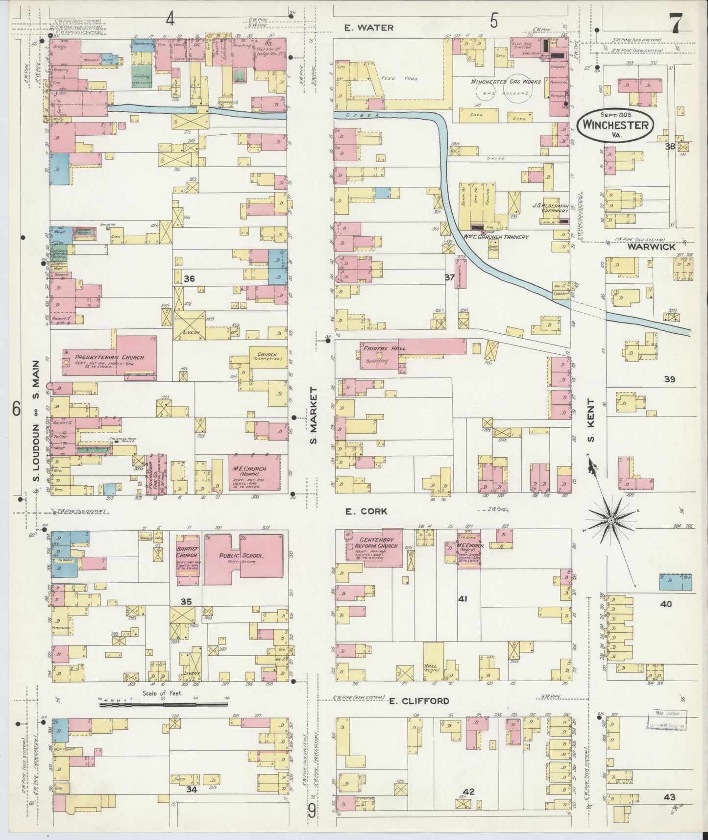 Sanborn Fire Insurance Map from Winchester, Independent Cities, Virginia (1908), Sheet #0007 - Complete Map Set gallery image, historic Sanborn map, vintage wall art, Virginia Virginia