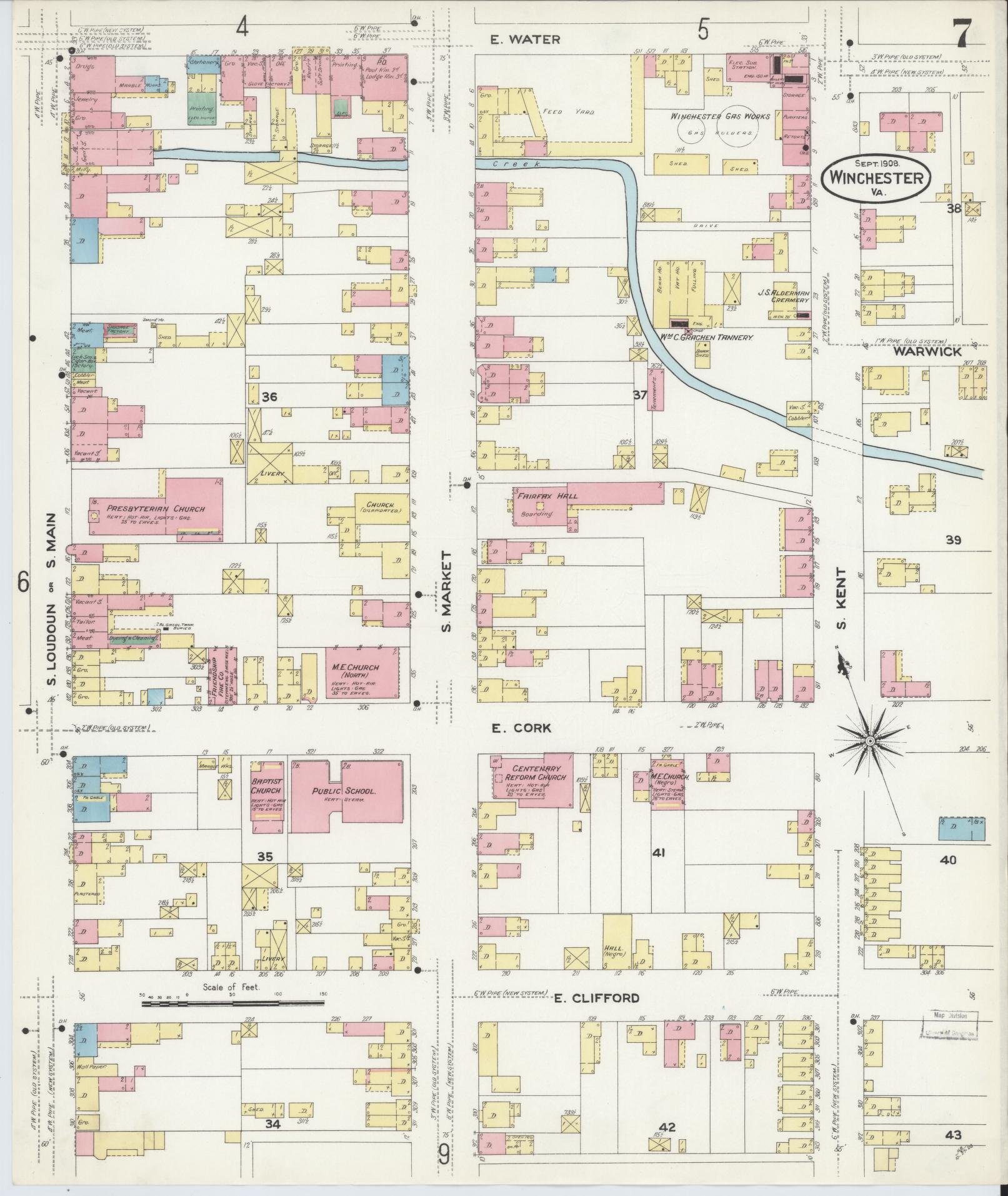 Sanborn Fire Insurance Map from Winchester, Independent Cities, Virginia (1908), Sheet #0007 - Complete Map Set gallery image, historic Sanborn map, vintage wall art, Virginia Virginia