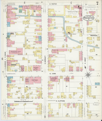 Sanborn Fire Insurance Map from Winchester, Independent Cities, Virginia (1908), Sheet #0007 - Complete Map Set gallery image, historic Sanborn map, vintage wall art, Virginia Virginia