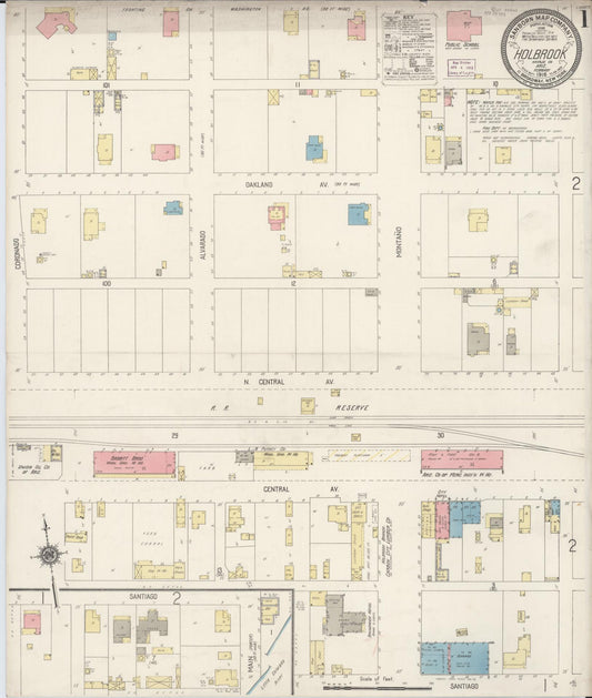 Sanborn Fire Insurance Map from Holbrook, Navajo County, Arizona (1916), Sheet #0001 - Historic Sanborn Fire Insurance Map Print, vintage old map wall art, antique decor, genealogy gift, Arizona Arizona map