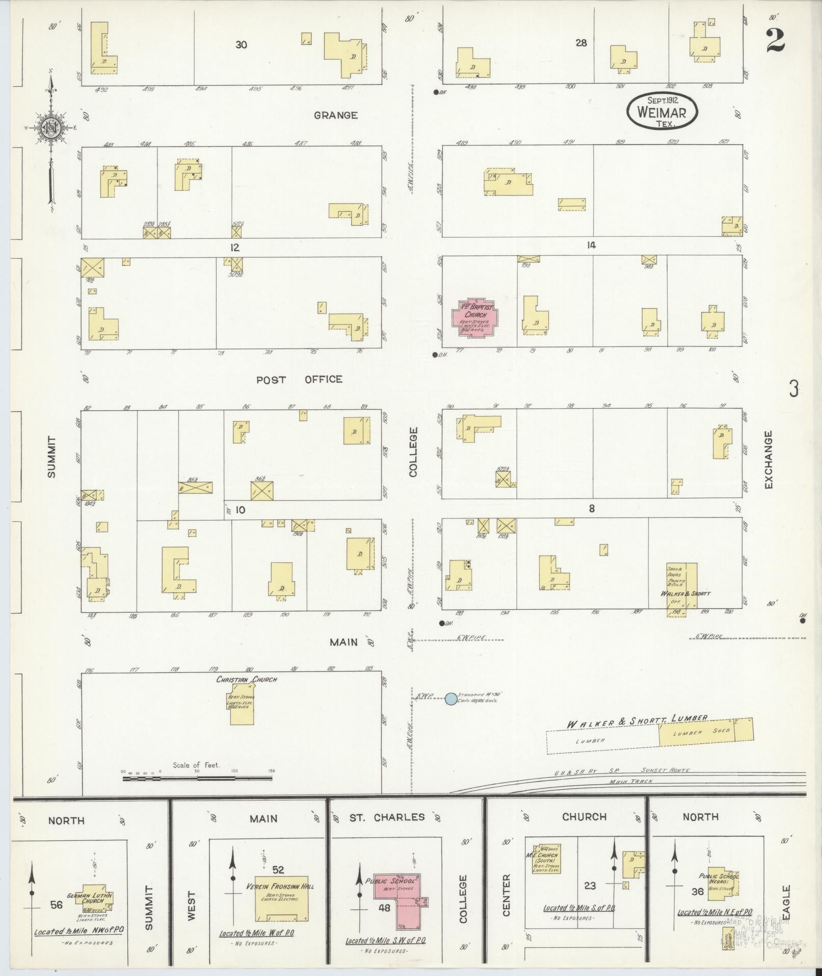 Sanborn Fire Insurance Map from Weimar, Colorado County, Texas (1912), Sheet #0002 - Historic Sanborn Fire Insurance Map Print, vintage old map wall art, antique decor, genealogy gift, Weimar Colorado map