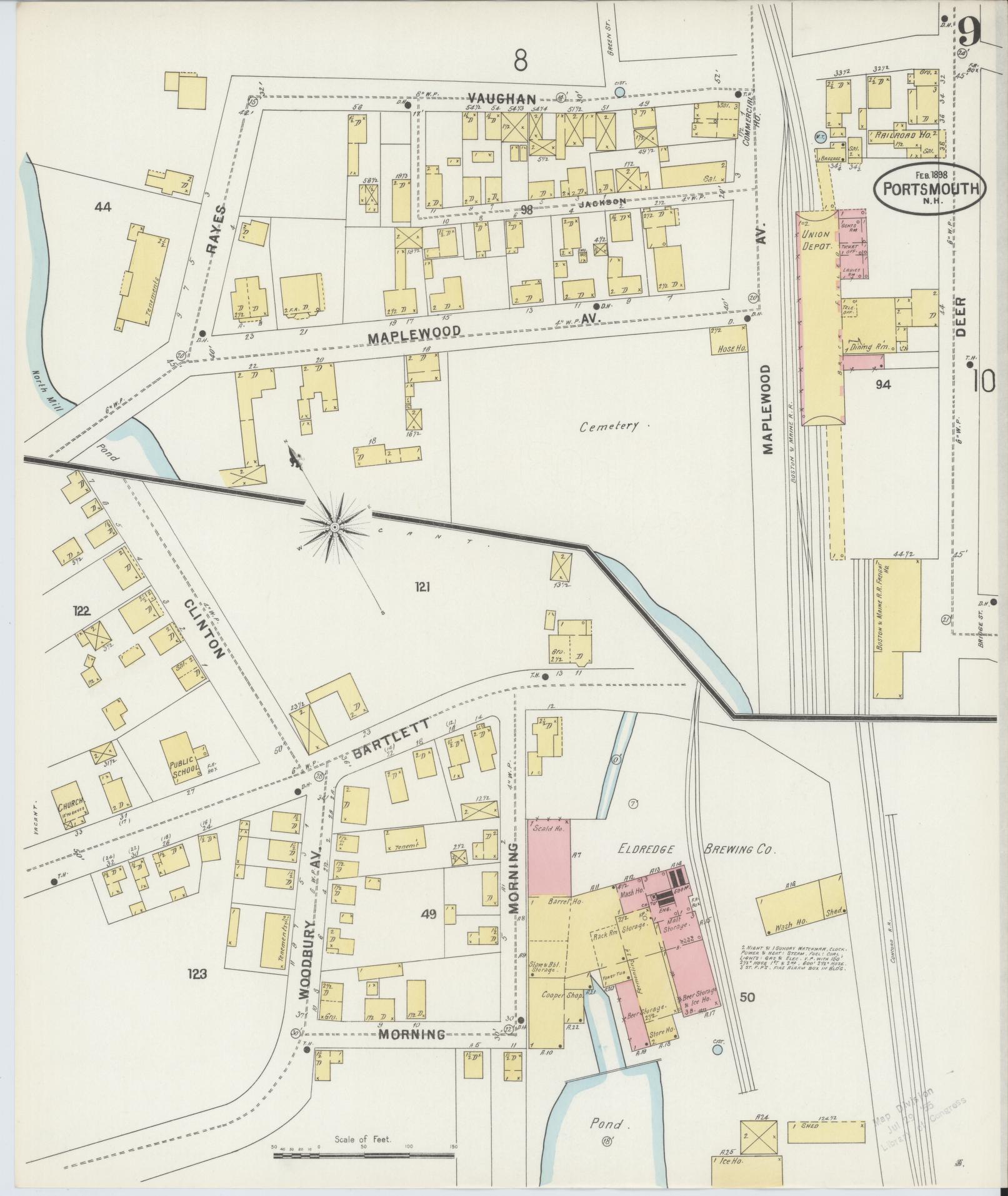 Sanborn Fire Insurance Map from Portsmouth, Rockingham County, New Hampshire (1898), Sheet #0009 - Historic Sanborn Fire Insurance Map Print, vintage old map wall art, antique decor, genealogy gift, New Hampshire New Hampshire map