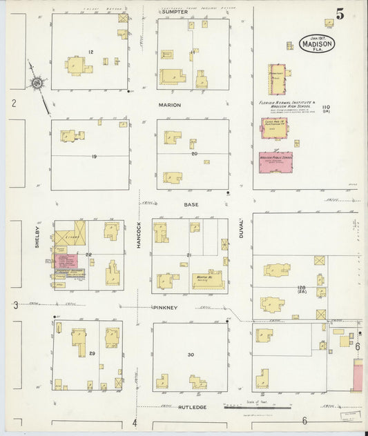 Sanborn Fire Insurance Map from Madison, Madison County, Florida (1917), Sheet #0005 - Historic Sanborn Fire Insurance Map Print, vintage old map wall art, antique decor, genealogy gift, Florida Florida map