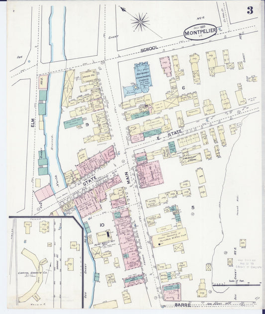 Sanborn Fire Insurance Map from Montpelier, Washington County, Vermont (1889), Sheet #0003 - Historic Sanborn Fire Insurance Map Print, vintage old map wall art, antique decor, genealogy gift, Vermont Vermont map