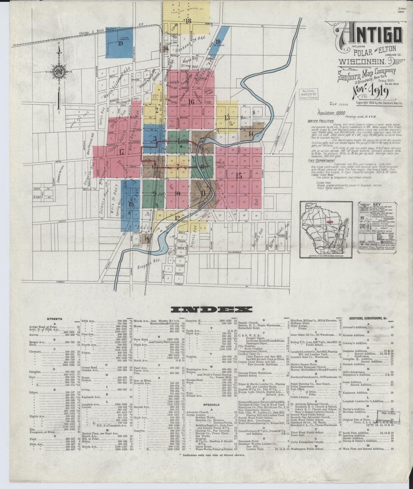 Sanborn Fire Insurance Map from Antigo, Langlade County, Wisconsin (1919), Sheet #0001 - Complete Map Set gallery image, historic Sanborn map, vintage wall art, Wisconsin Wisconsin