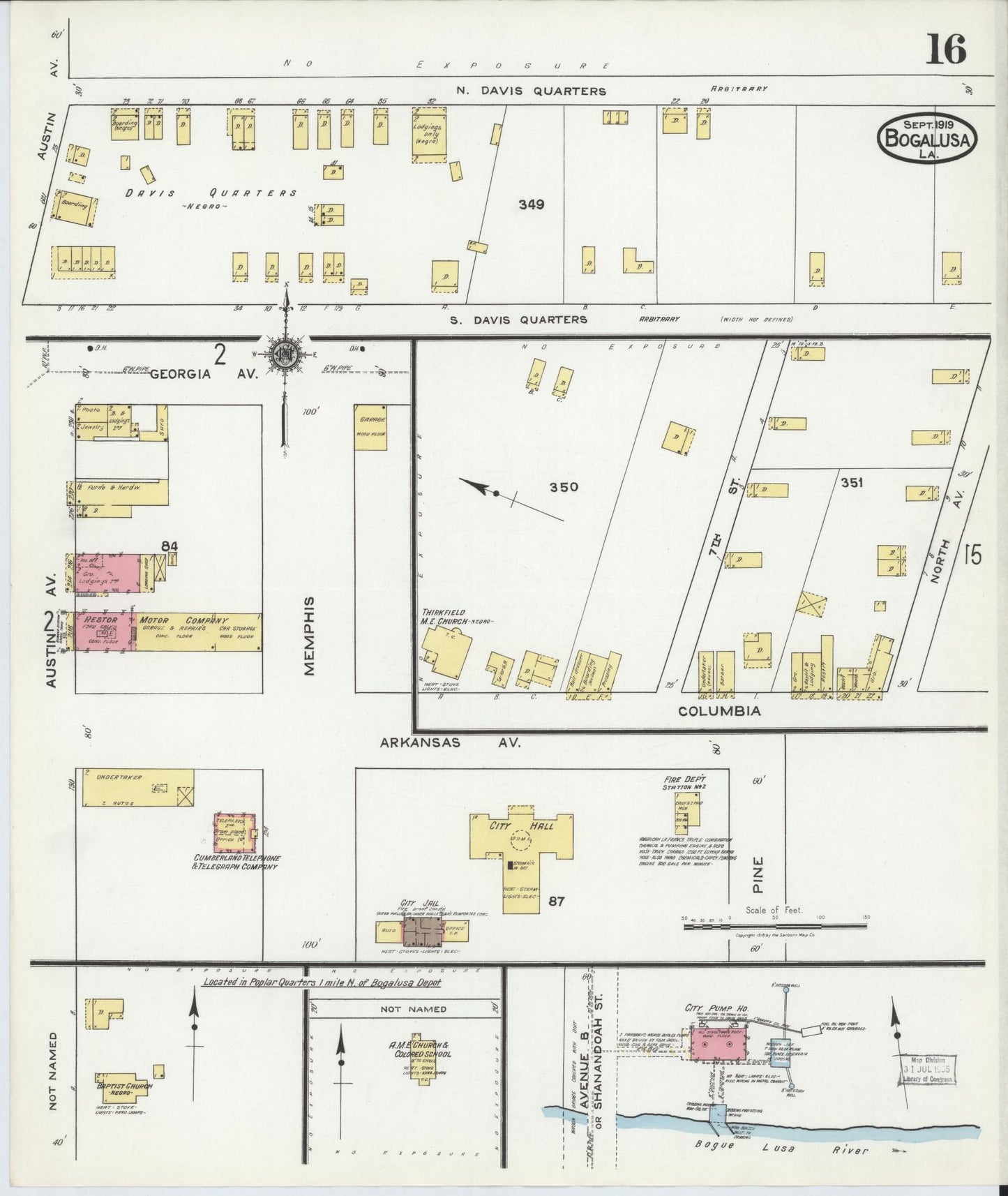 Sanborn Fire Insurance Map from Bogalusa, Washington Parish, Louisiana (1919), Sheet #0016 - Historic Sanborn Fire Insurance Map Print, vintage old map wall art, antique decor, genealogy gift, Louisiana Louisiana map