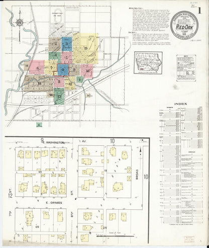 Sanborn Fire Insurance Map from Red Oak, Montgomery County, Iowa (1914), Sheet #0001 - Historic Sanborn Fire Insurance Map Print, vintage old map wall art