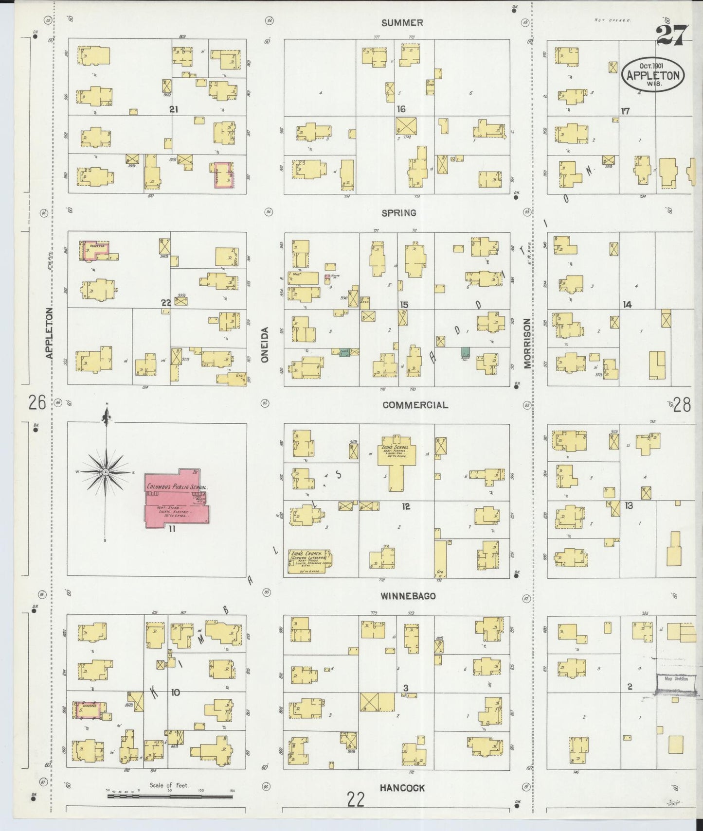 Sanborn Fire Insurance Map from Appleton, Outagamie County, Wisconsin (1901), Sheet #0027 - Complete Map Set gallery image, historic Sanborn map, vintage wall art, Wisconsin Wisconsin