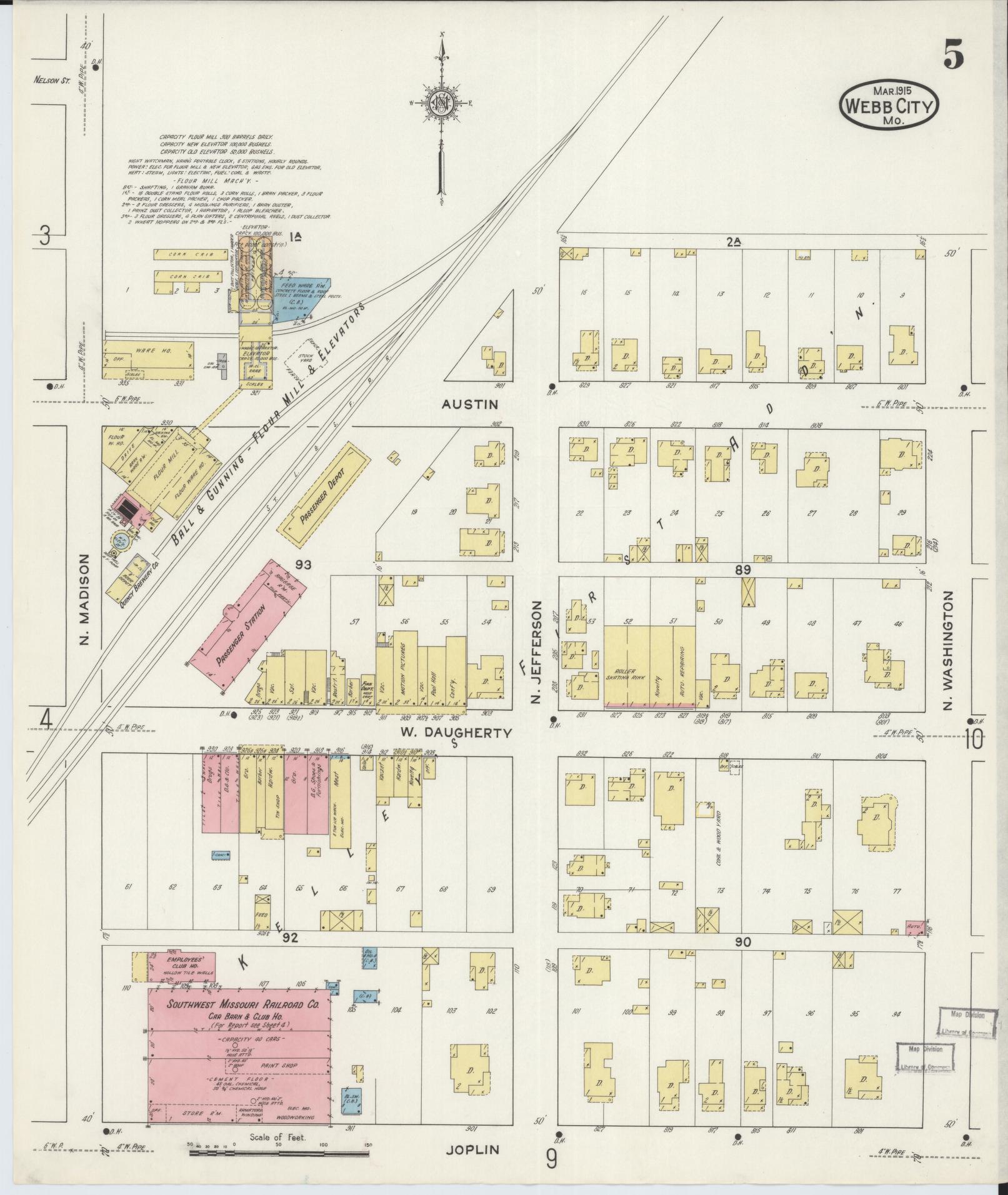 Sanborn Fire Insurance Map from Webb City, Jasper County, Missouri (1915), Sheet #0005 - Historic Sanborn Fire Insurance Map Print, vintage old map wall art, antique decor, genealogy gift, Missouri Missouri map