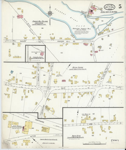 Sanborn Fire Insurance Map from Acton, Middlesex County, Massachusetts (1916), Sheet #0005 - Historic Sanborn Fire Insurance Map Print, vintage old map wall art, antique decor, genealogy gift, Massachusetts Massachusetts map