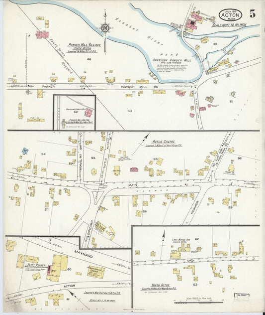 Sanborn Fire Insurance Map from Acton, Middlesex County, Massachusetts (1916), Sheet #0005 - Historic Sanborn Fire Insurance Map Print, vintage old map wall art, antique decor, genealogy gift, Massachusetts Massachusetts map