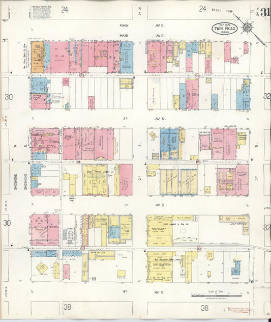 Sanborn Fire Insurance Map from Twin Falls, Twin Falls County, Idaho (1949), Sheet #0031 - Historic Sanborn Fire Insurance Map Print, vintage old map wall art, antique decor, genealogy gift, Falls Idaho map