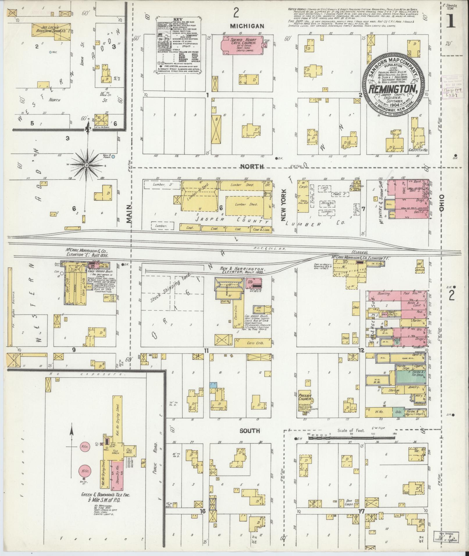 Sanborn Fire Insurance Map from Remington, Jasper County, Indiana (1904), Sheet #0001 - Complete Map Set gallery image, historic Sanborn map, vintage wall art, Indiana Indiana