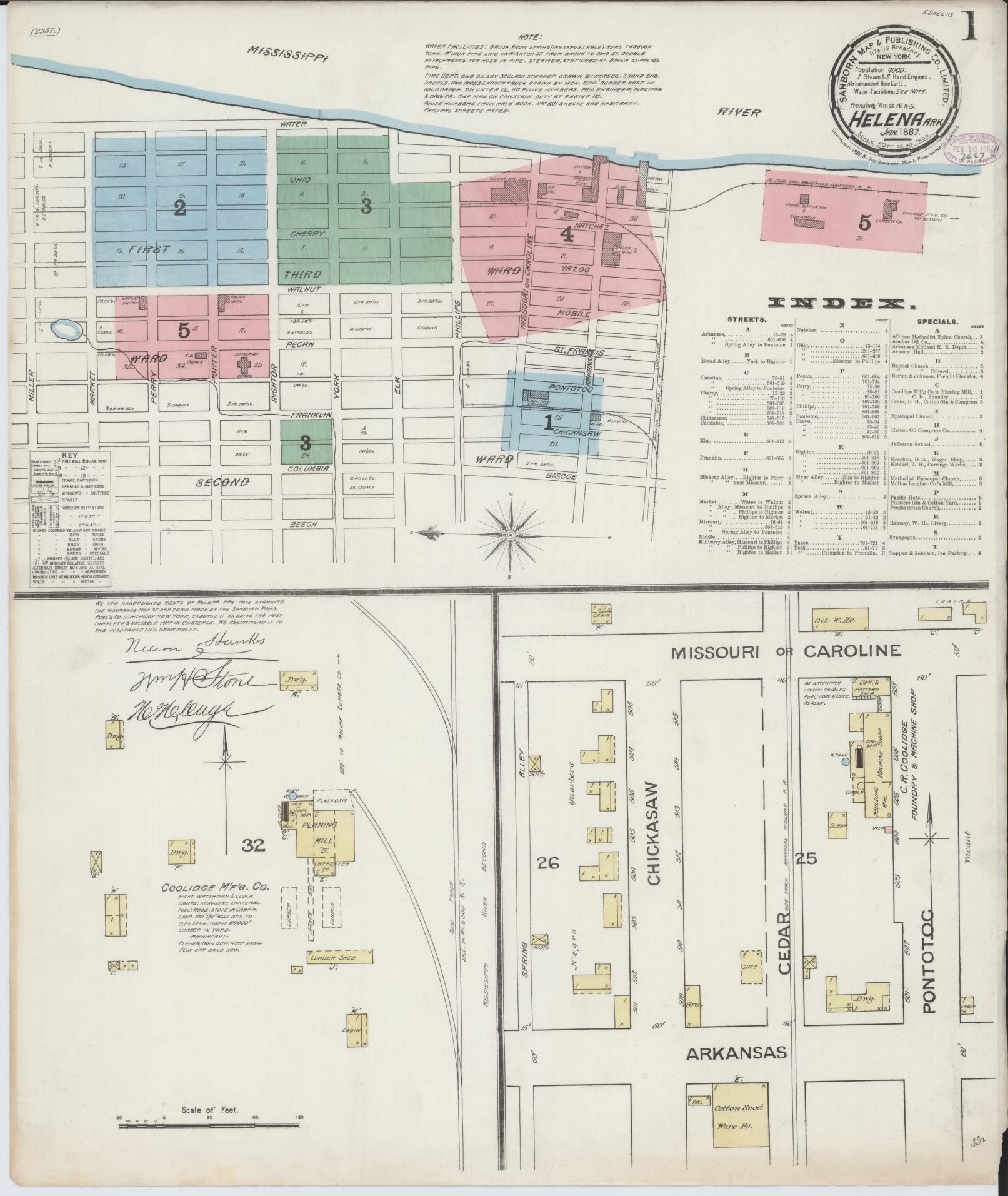 Sanborn Fire Insurance Map from Helena, Phillips County, Arkansas (1887), Sheet #0001 - Complete Map Set gallery image, historic Sanborn map, vintage wall art, Arkansas Arkansas