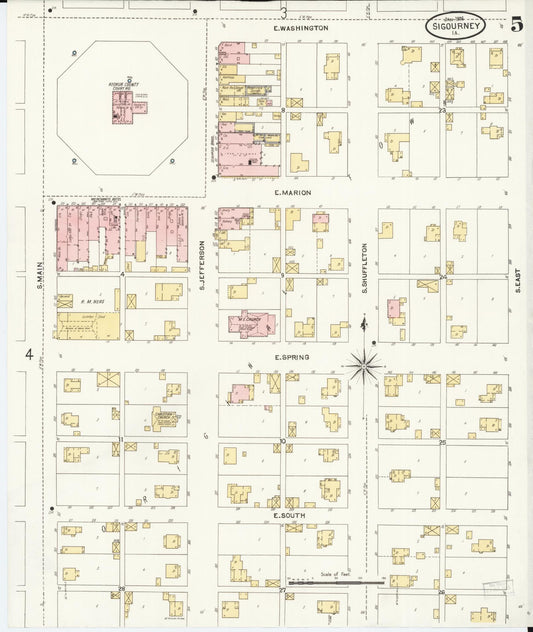 Sanborn Fire Insurance Map from Sigourney, Kiokuk County, Iowa (1906), Sheet #0005 - Historic Sanborn Fire Insurance Map Print, vintage old map wall art
