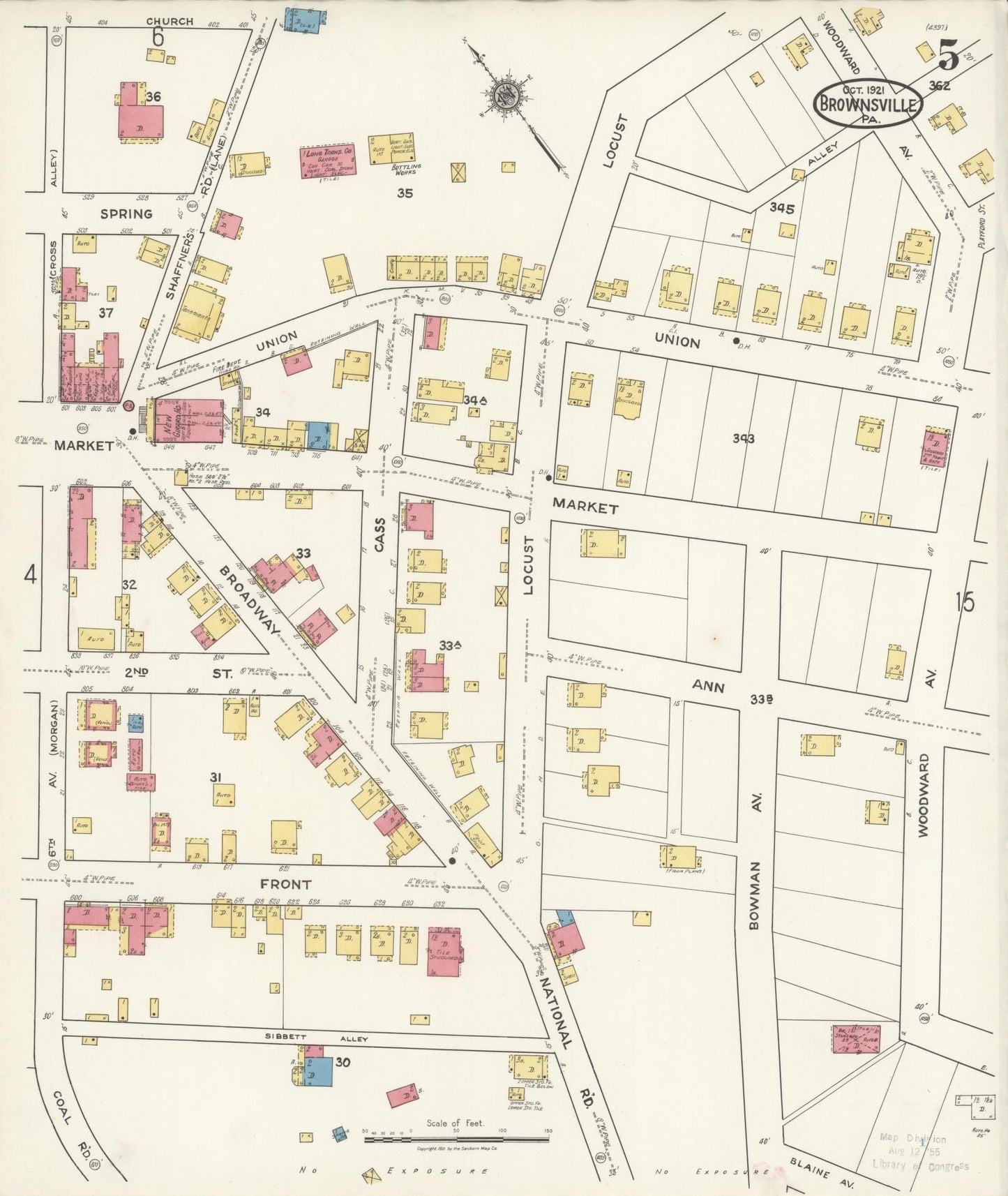 Sanborn Fire Insurance Map from Brownsville, Fayette County, Pennsylvania (1921), Sheet #0005 - Historic Sanborn Fire Insurance Map Print, vintage old map wall art, antique decor, genealogy gift, Pennsylvania Pennsylvania map
