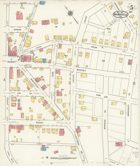 Sanborn Fire Insurance Map from Brownsville, Fayette County, Pennsylvania (1921), Sheet #0005 - Historic Sanborn Fire Insurance Map Print, vintage old map wall art, antique decor, genealogy gift, Pennsylvania Pennsylvania map