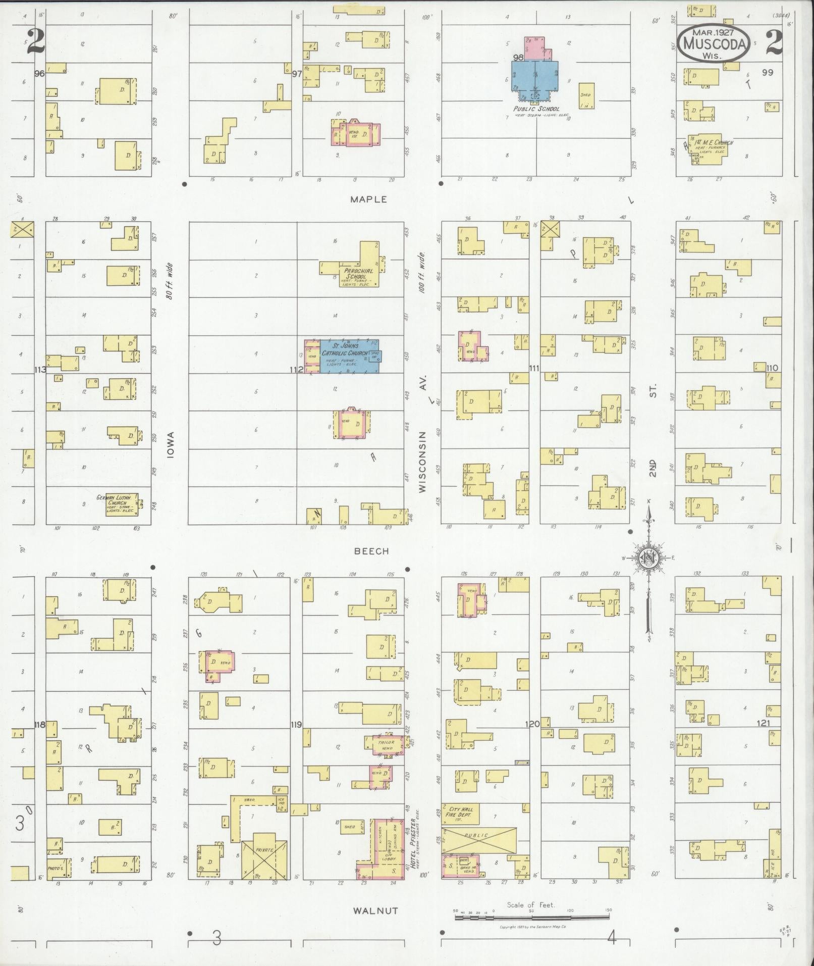 Sanborn Fire Insurance Map from Muscoda, Grant County, Wisconsin (1927), Sheet #0002 - Historic Sanborn Fire Insurance Map Print, vintage old map wall art, antique decor, genealogy gift, Wisconsin Wisconsin map