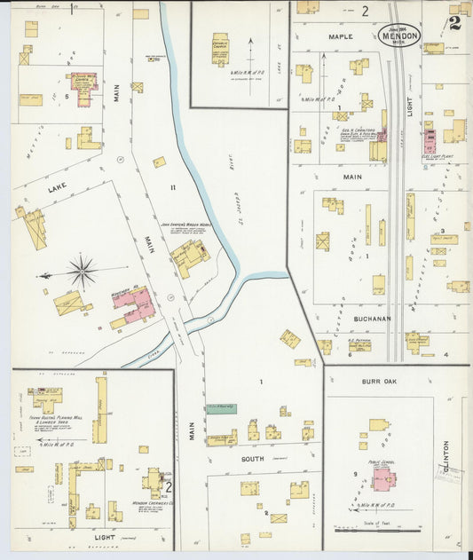 Sanborn Fire Insurance Map from Mendon, Saint Joseph County, Michigan (1904), Sheet #0002 - Historic Sanborn Fire Insurance Map Print, vintage old map wall art, antique decor, genealogy gift, Michigan Michigan map
