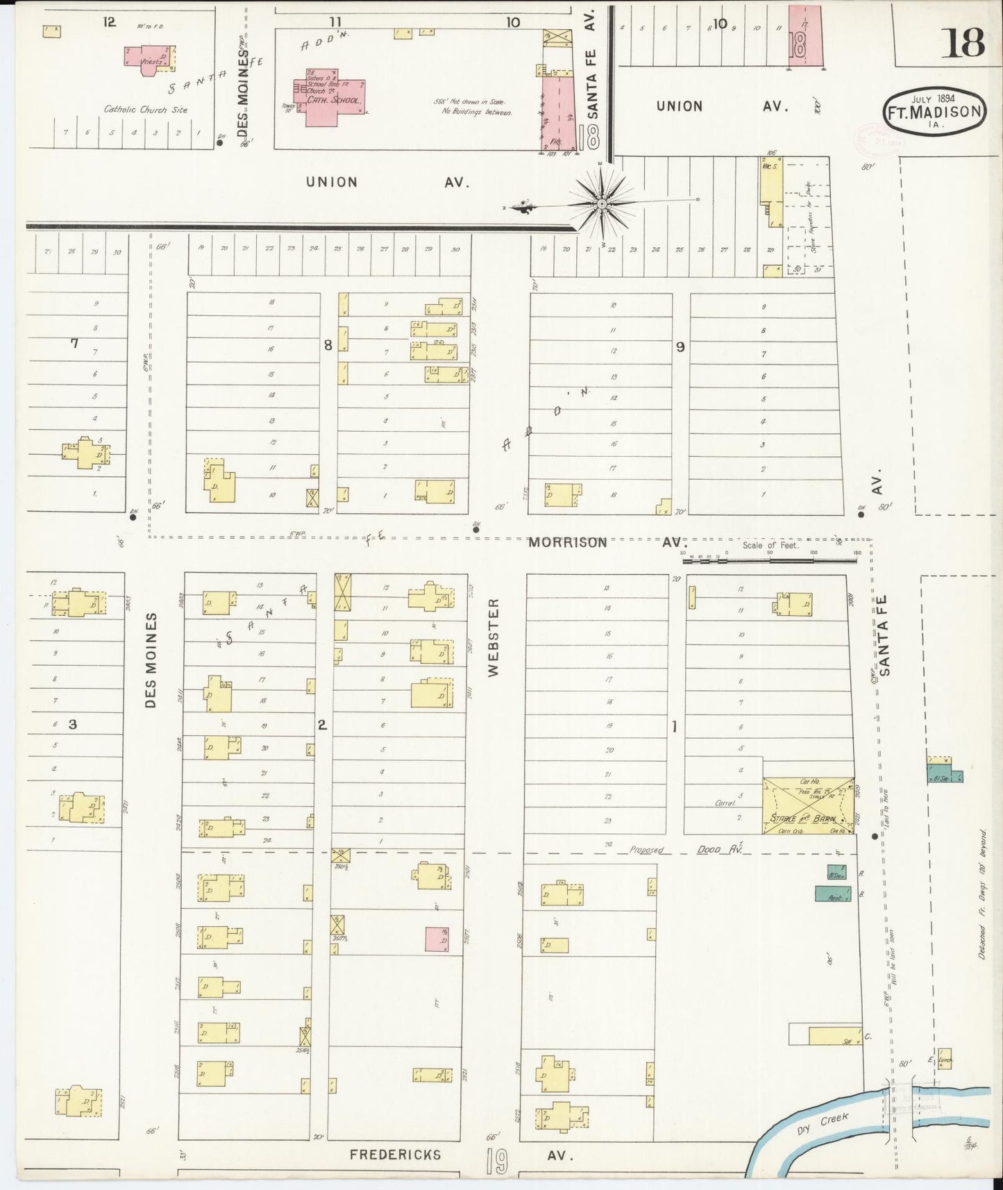 Sanborn Fire Insurance Map from Fort Madison, Lee County, Iowa (1894), Sheet #0018 - Historic Sanborn Fire Insurance Map Print, vintage old map wall art