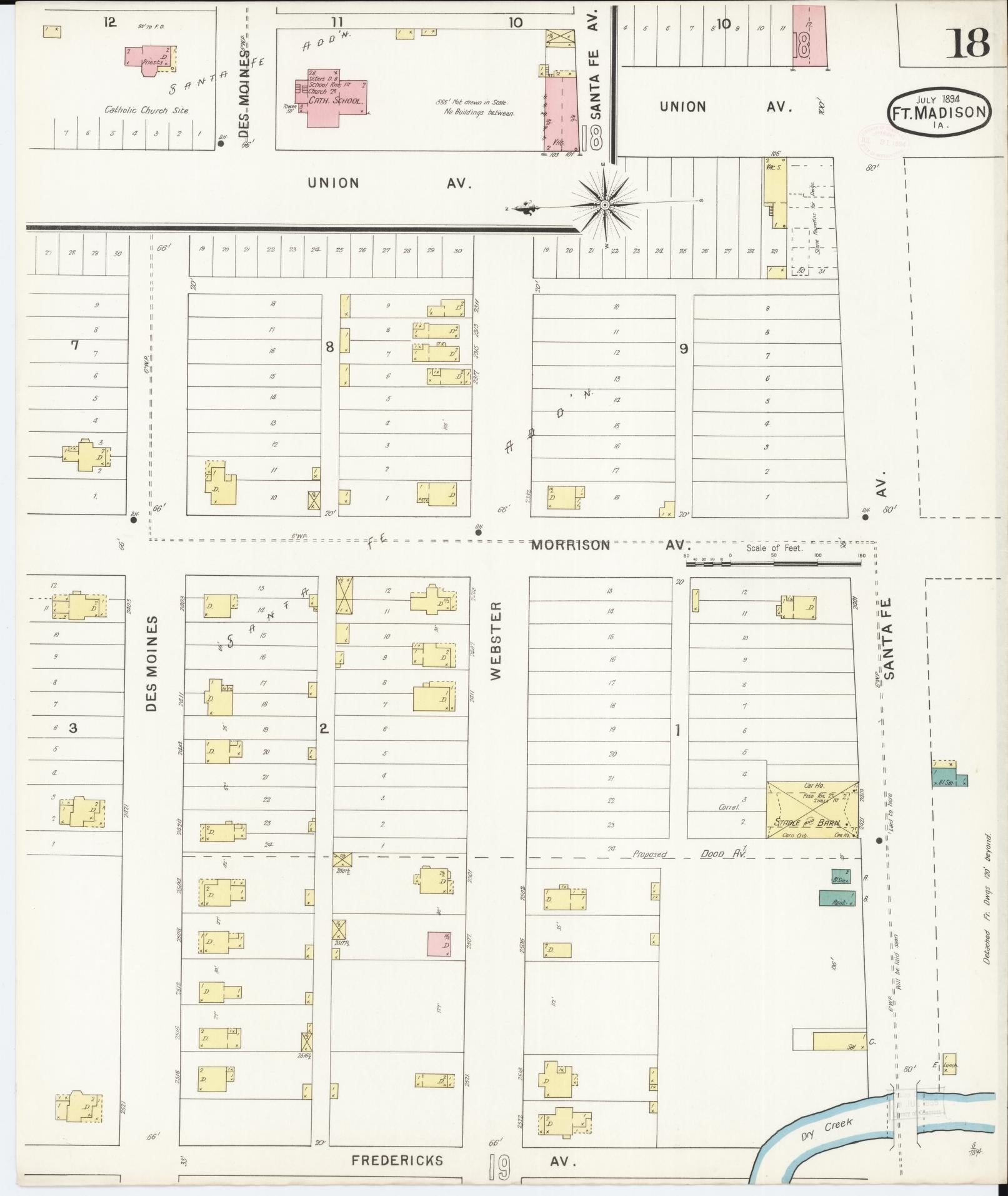 Sanborn Fire Insurance Map from Fort Madison, Lee County, Iowa (1894), Sheet #0018 - Historic Sanborn Fire Insurance Map Print, vintage old map wall art