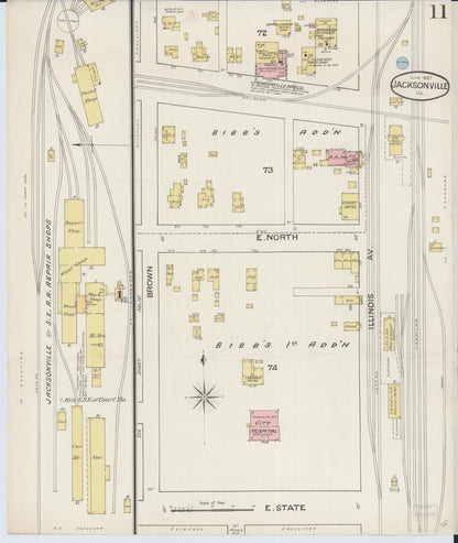 Sanborn Fire Insurance Map from Jacksonville, Morgan County, Illinois (1887), Sheet #0011 - Complete Map Set gallery image, historic Sanborn map, vintage wall art, Illinois Illinois