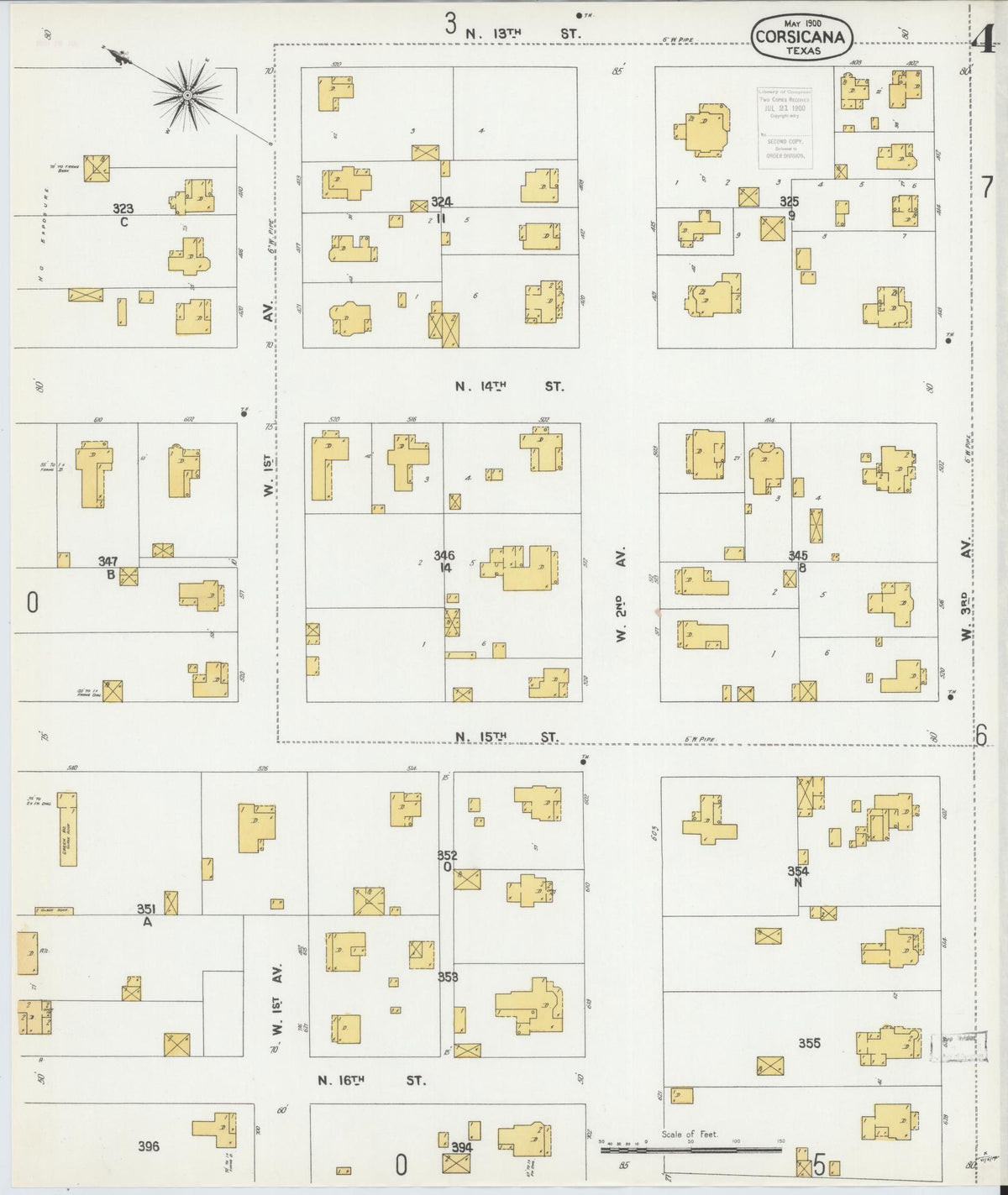 Sanborn Fire Insurance Map from Corsicana, Navarro County, Texas (1900), Sheet #0004 - Complete Map Set gallery image, historic Sanborn map, vintage wall art, Texas Texas