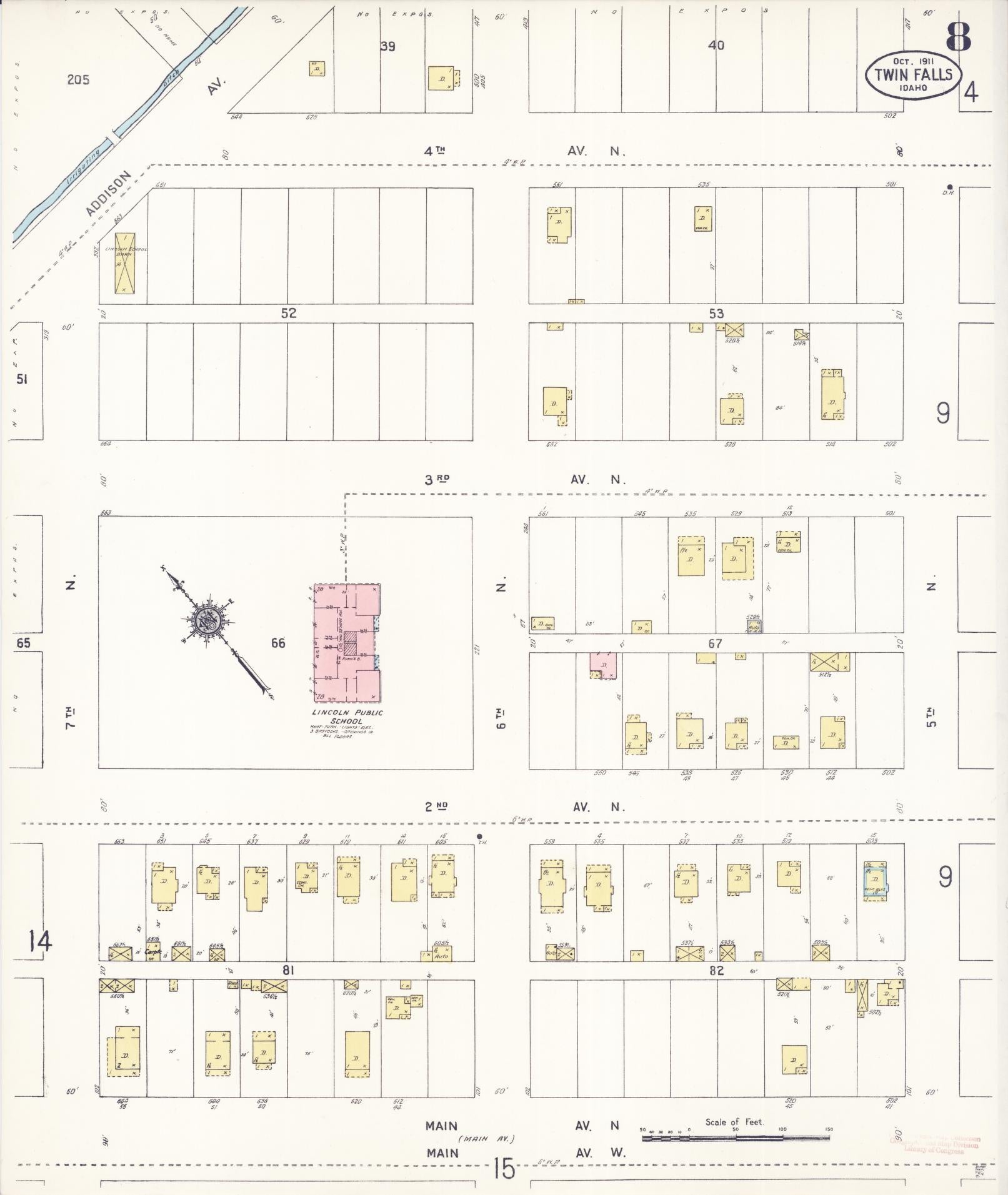 Sanborn Fire Insurance Map from Twin Falls, Twin Falls County, Idaho (1911), Sheet #0008 - Complete Map Set gallery image, historic Sanborn map, vintage wall art, Falls Idaho