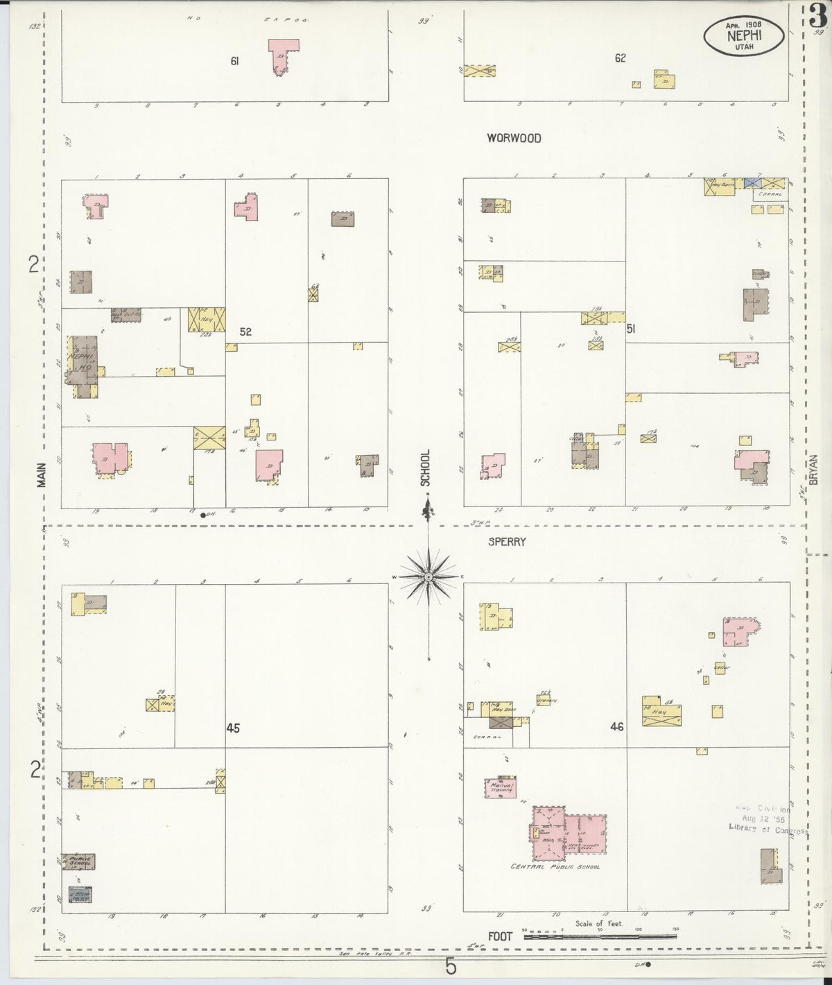 Sanborn Fire Insurance Map from Nephi, Juab County, Utah (1908), Sheet #0003 - Historic Sanborn Fire Insurance Map Print, vintage old map wall art, antique decor, genealogy gift, Utah Utah map