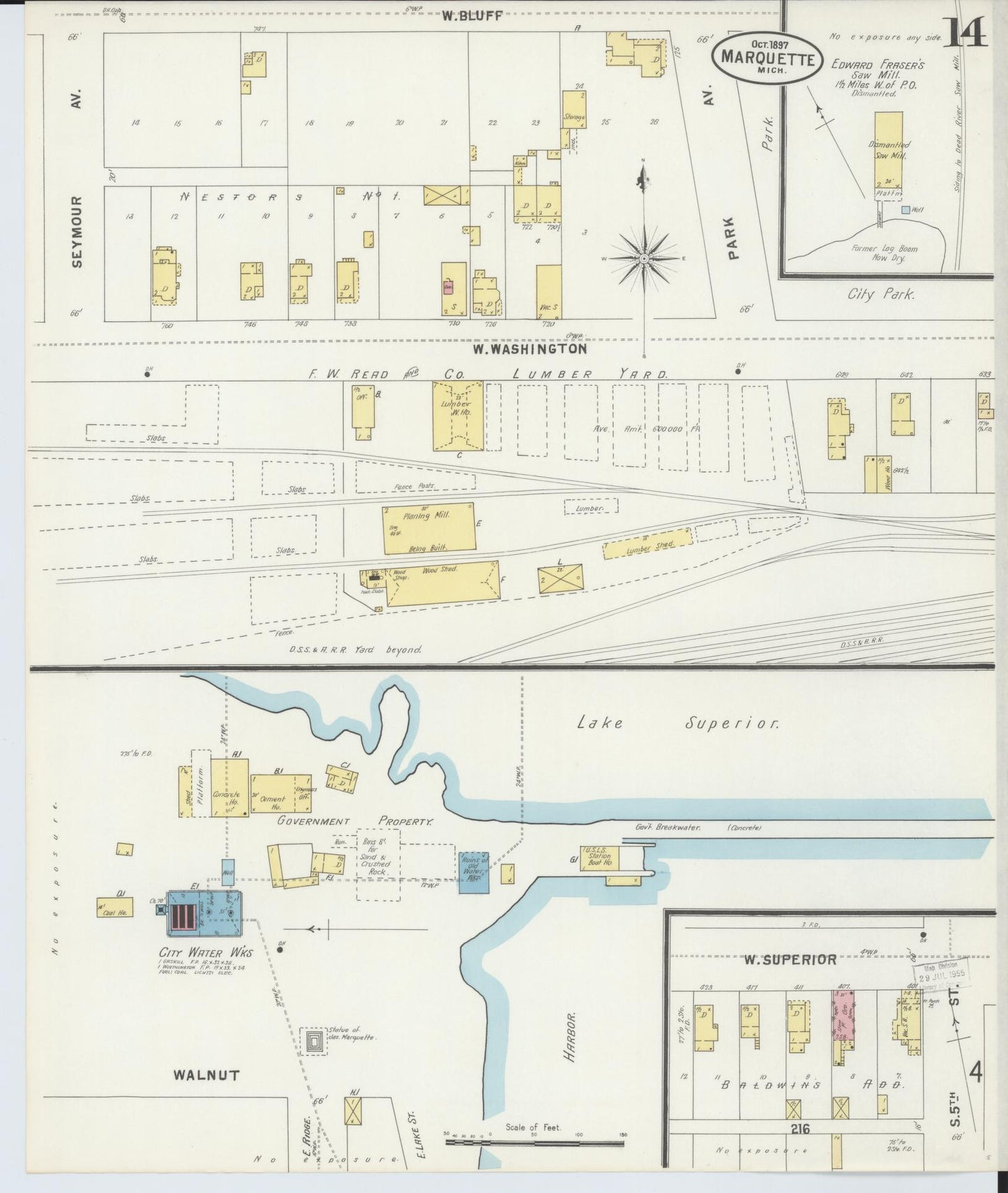 Sanborn Fire Insurance Map from Marquette, Marquette County, Michigan (1897), Sheet #0014 - Complete Map Set gallery image, historic Sanborn map, vintage wall art, Michigan Michigan