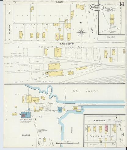 Sanborn Fire Insurance Map from Marquette, Marquette County, Michigan (1897), Sheet #0014 - Complete Map Set gallery image, historic Sanborn map, vintage wall art, Michigan Michigan