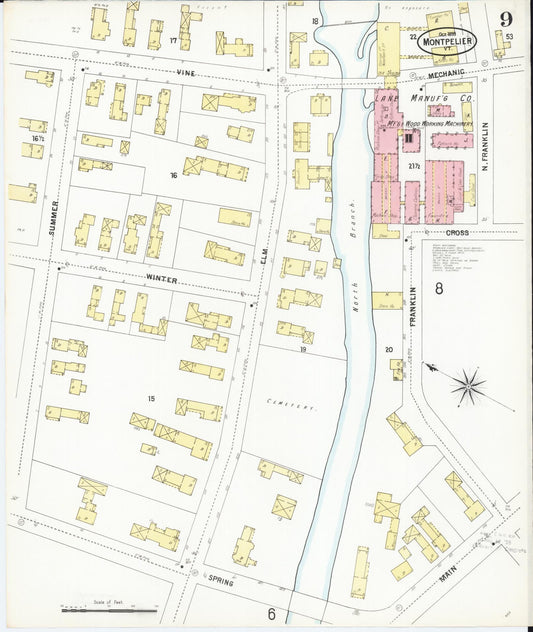 Sanborn Fire Insurance Map from Montpelier, Washington County, Vermont (1899), Sheet #0009 - Historic Sanborn Fire Insurance Map Print, vintage old map wall art, antique decor, genealogy gift, Vermont Vermont map