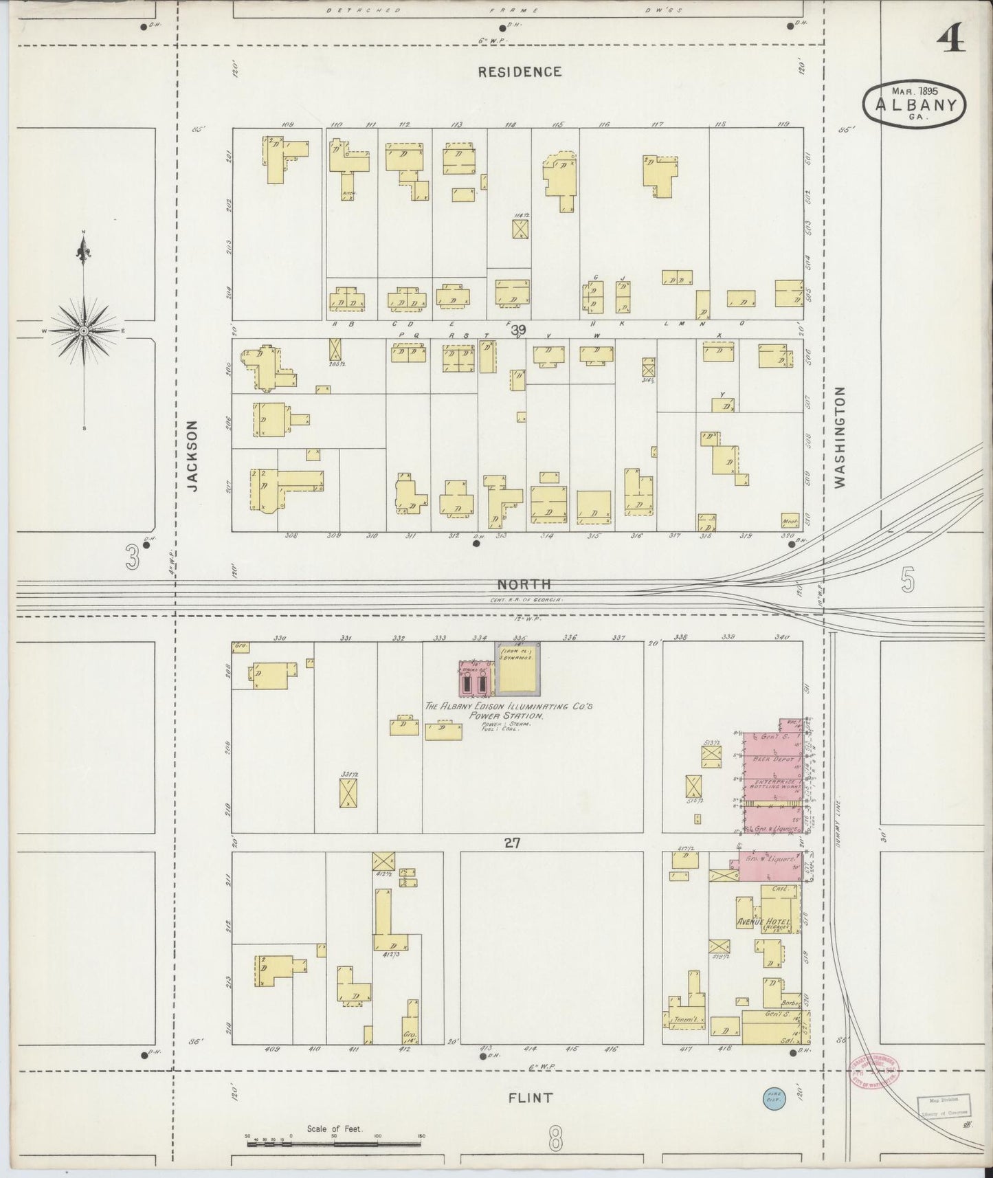 Sanborn Fire Insurance Map from Albany, Dougherty County, Georgia (1895), Sheet #0004 - Complete Map Set gallery image, historic Sanborn map, vintage wall art, Georgia Georgia