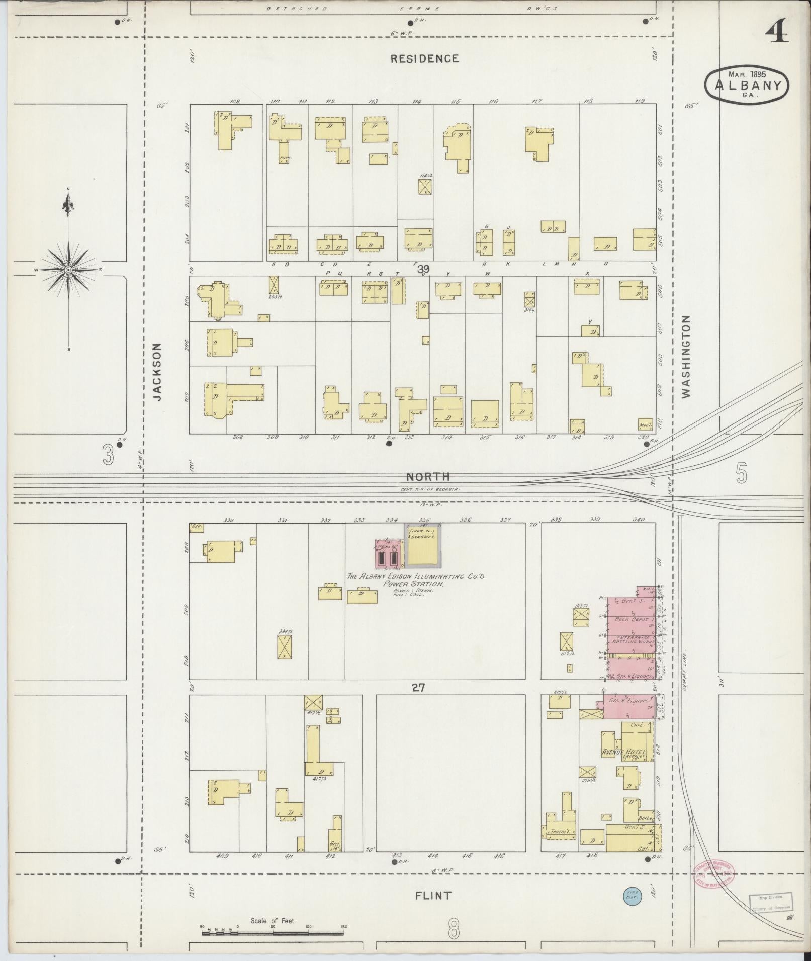 Sanborn Fire Insurance Map from Albany, Dougherty County, Georgia (1895), Sheet #0004 - Complete Map Set gallery image, historic Sanborn map, vintage wall art, Georgia Georgia