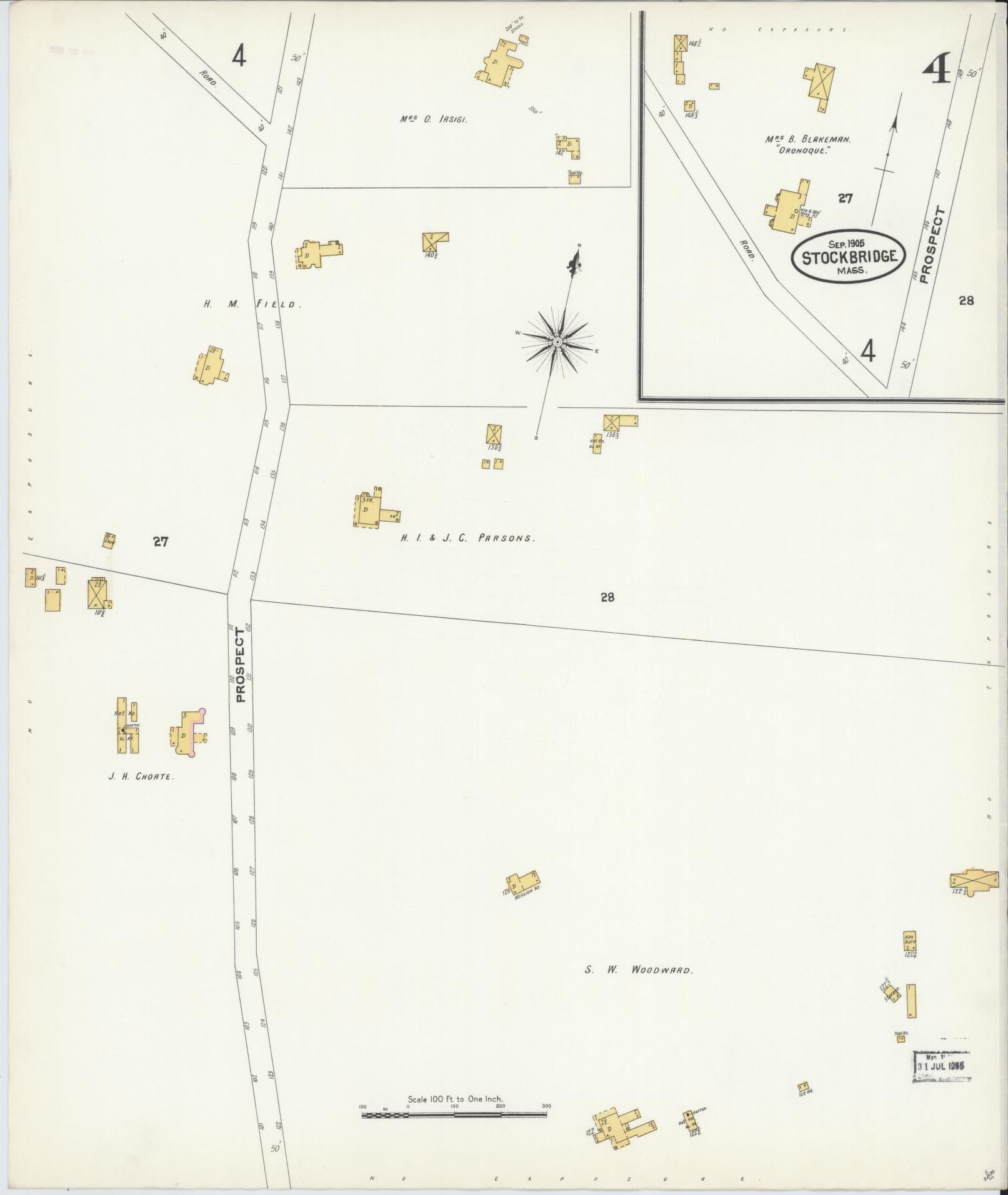 Sanborn Fire Insurance Map from Stockbridge, Berkshire County, Massachusetts (1905), Sheet #0004 - Complete Map Set gallery image, historic Sanborn map, vintage wall art, Massachusetts Massachusetts