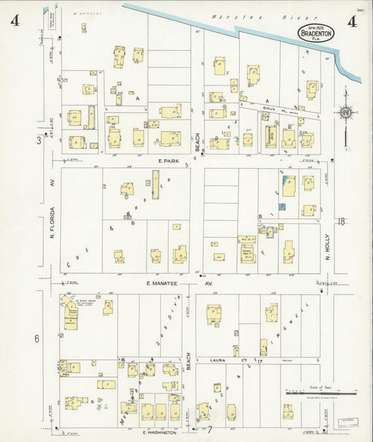 Sanborn Fire Insurance Map from Bradentown, Manatee County, Florida (1926), Sheet #0004 - Historic Sanborn Fire Insurance Map Print, vintage old map wall art, antique decor, genealogy gift, Florida Florida map