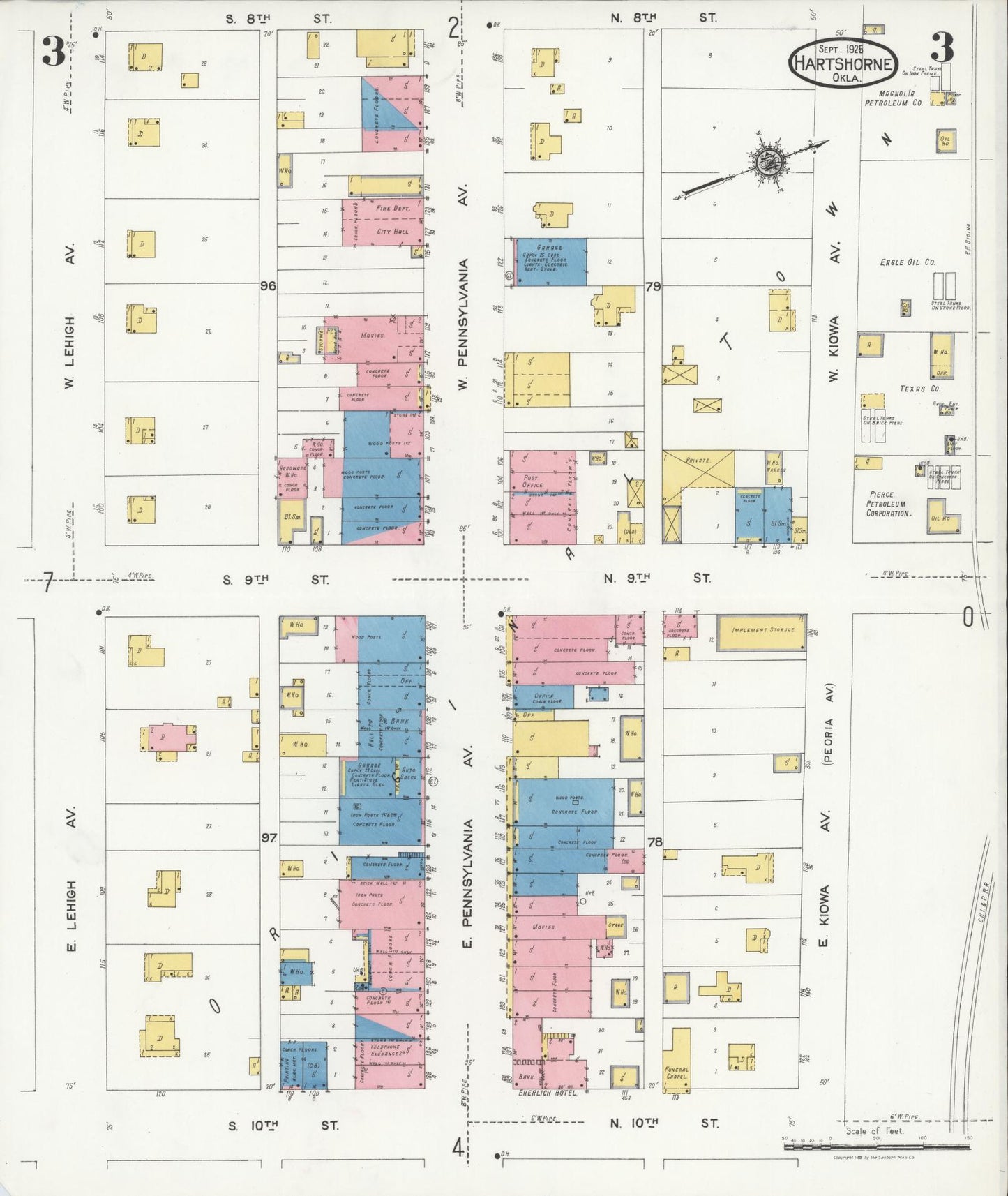 Sanborn Fire Insurance Map from Hartshorne, Pittsburg County, Oklahoma (1925), Sheet #0003 - Complete Map Set gallery image, historic Sanborn map, vintage wall art, Oklahoma Oklahoma