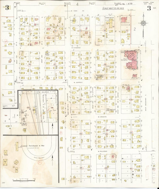 Sanborn Fire Insurance Map from Onawa, Monona County, Iowa (1942), Sheet #0003 - Historic Sanborn Fire Insurance Map Print, vintage old map wall art