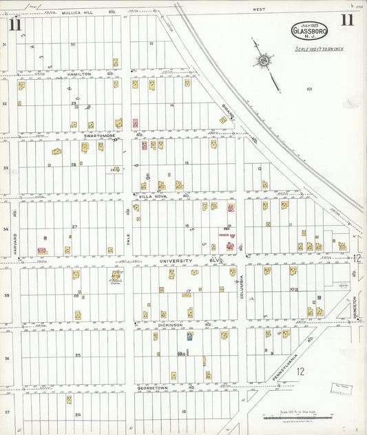 Sanborn Fire Insurance Map from Glassboro, Gloucester County, New Jersey (1923), Sheet #0011 - Historic Sanborn Fire Insurance Map Print, vintage old map wall art, antique decor, genealogy gift, New Jersey New Jersey map