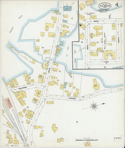 Sanborn Fire Insurance Map from Falmouth, Barnstable County, Massachusetts (1901), Sheet #0004 - Historic Sanborn Fire Insurance Map Print, vintage old map wall art, antique decor, genealogy gift, Massachusetts Massachusetts map