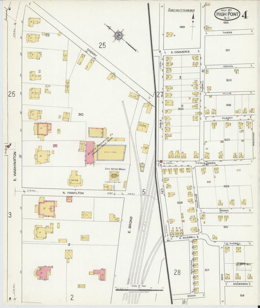 Sanborn Fire Insurance Map from High Point, Guilford County, North Carolina (1917), Sheet #0004 - Historic Sanborn Fire Insurance Map Print, vintage old map wall art, antique decor, genealogy gift, North Carolina North Carolina map