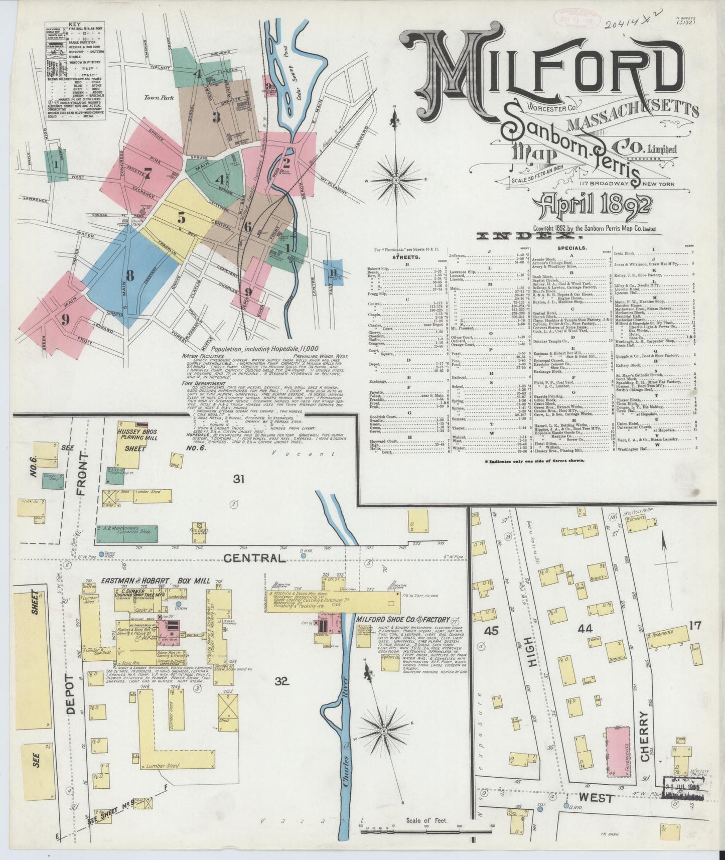 Sanborn Fire Insurance Map from Milford, Worcester County, Massachusetts (1892), Sheet #0001 - Complete Map Set gallery image, historic Sanborn map, vintage wall art, Massachusetts Massachusetts