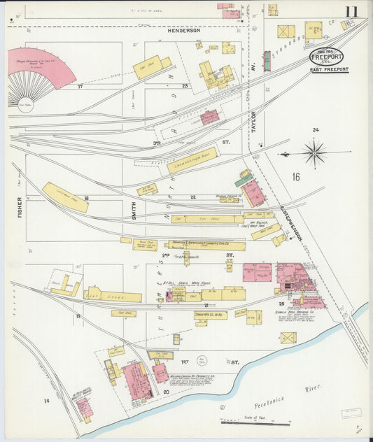 Sanborn Fire Insurance Map from Freeport, Stephenson County, Illinois (1904), Sheet #0011 - Historic Sanborn Fire Insurance Map Print, vintage old map wall art, antique decor, genealogy gift, Illinois Illinois map