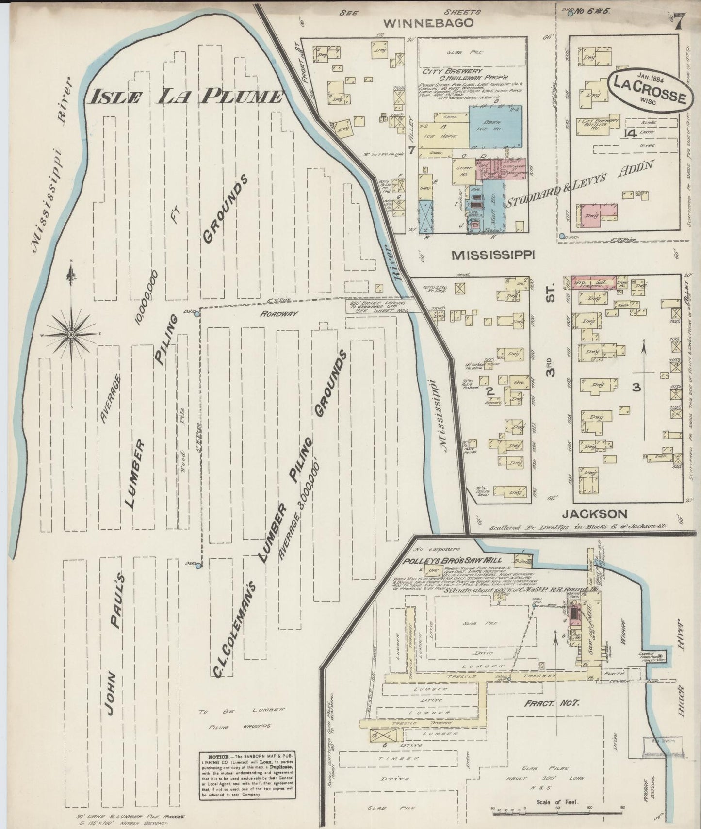 Sanborn Fire Insurance Map from La Crosse, La Crosse County, Wisconsin (1884), Sheet #0007 - Historic Sanborn Fire Insurance Map Print, vintage old map wall art, antique decor, genealogy gift, Wisconsin Wisconsin map