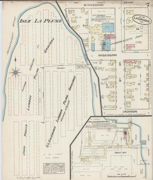 Sanborn Fire Insurance Map from La Crosse, La Crosse County, Wisconsin (1884), Sheet #0007 - Historic Sanborn Fire Insurance Map Print, vintage old map wall art, antique decor, genealogy gift, Wisconsin Wisconsin map