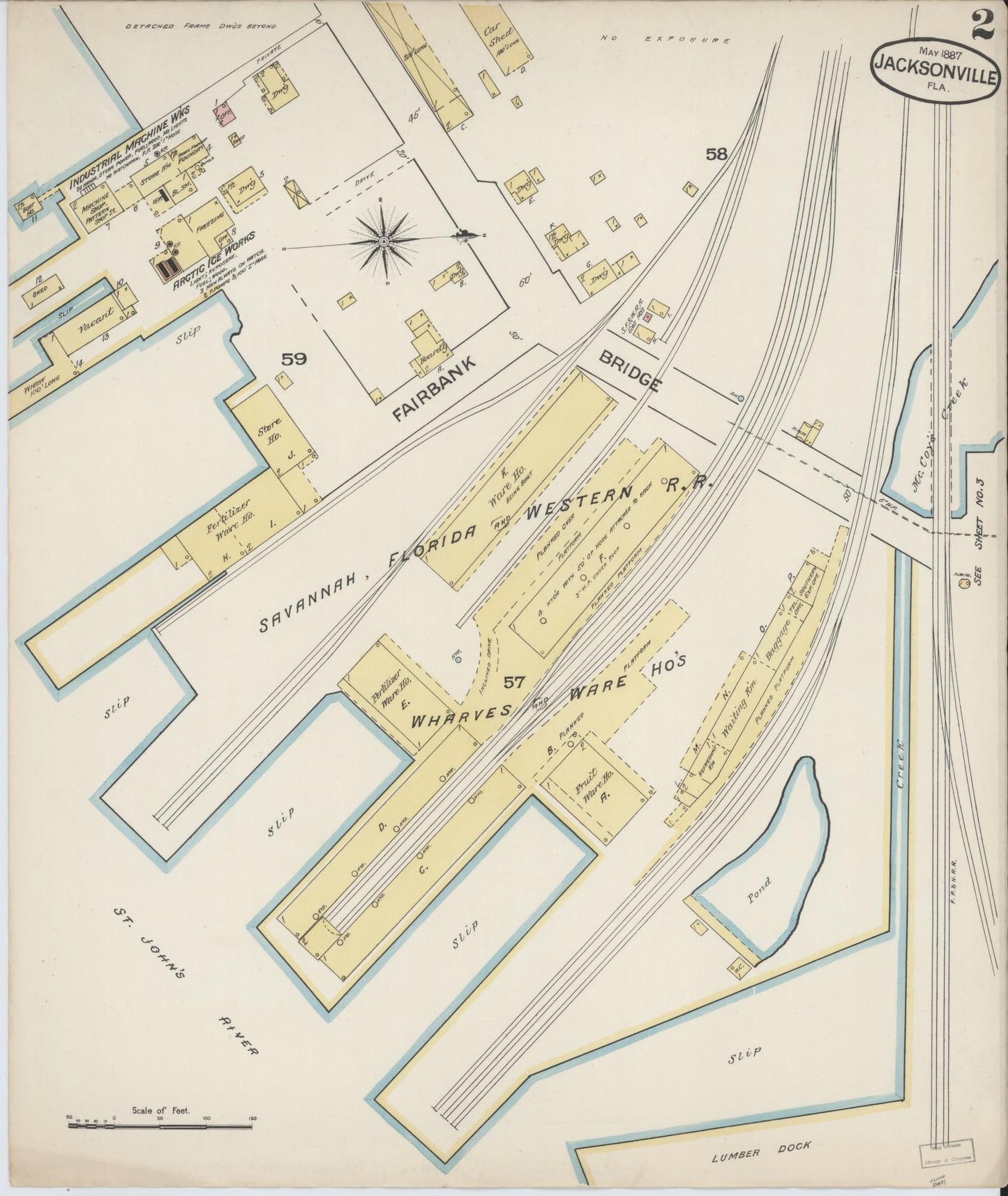 Sanborn Fire Insurance Map from Jacksonville, Duval County, Florida (1887), Sheet #0002 - Complete Map Set gallery image, historic Sanborn map, vintage wall art, Florida Florida